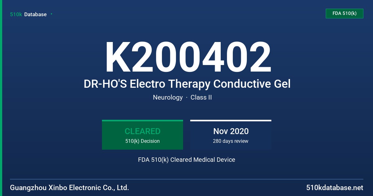 K200402 DR-HO'S Electro Therapy Conductive Gel FDA 510(k) Cleared Medical Device
