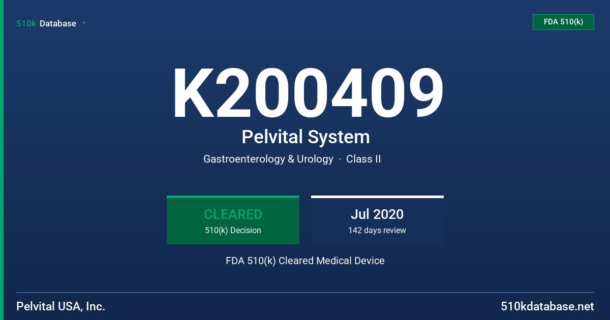K200409 Pelvital System FDA 510(k) Cleared Medical Device
