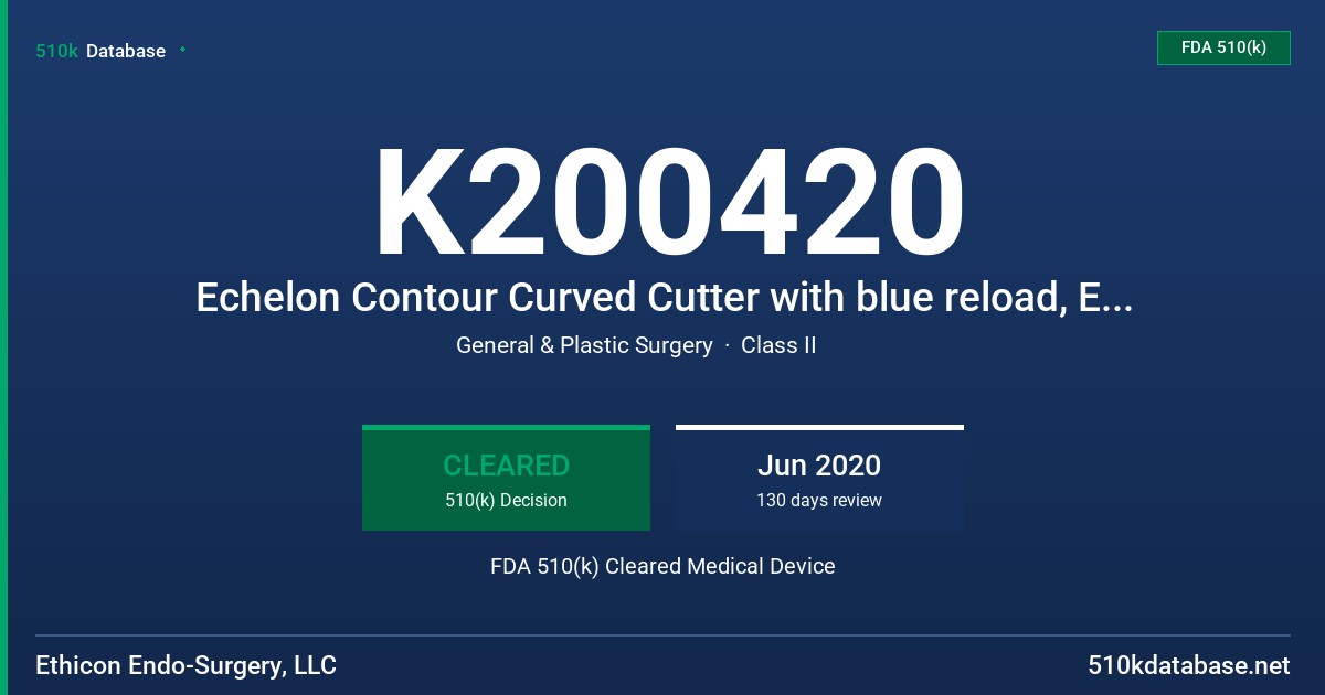 K200420 Echelon Contour Curved Cutter with blue reload, Echelon Contour Curved Cutter with green reload, Echelon Contour Curved Cutter reload, Blue, Echelon Contour Curved Cutter reload, Green FDA 510(k) Cleared Medical Device