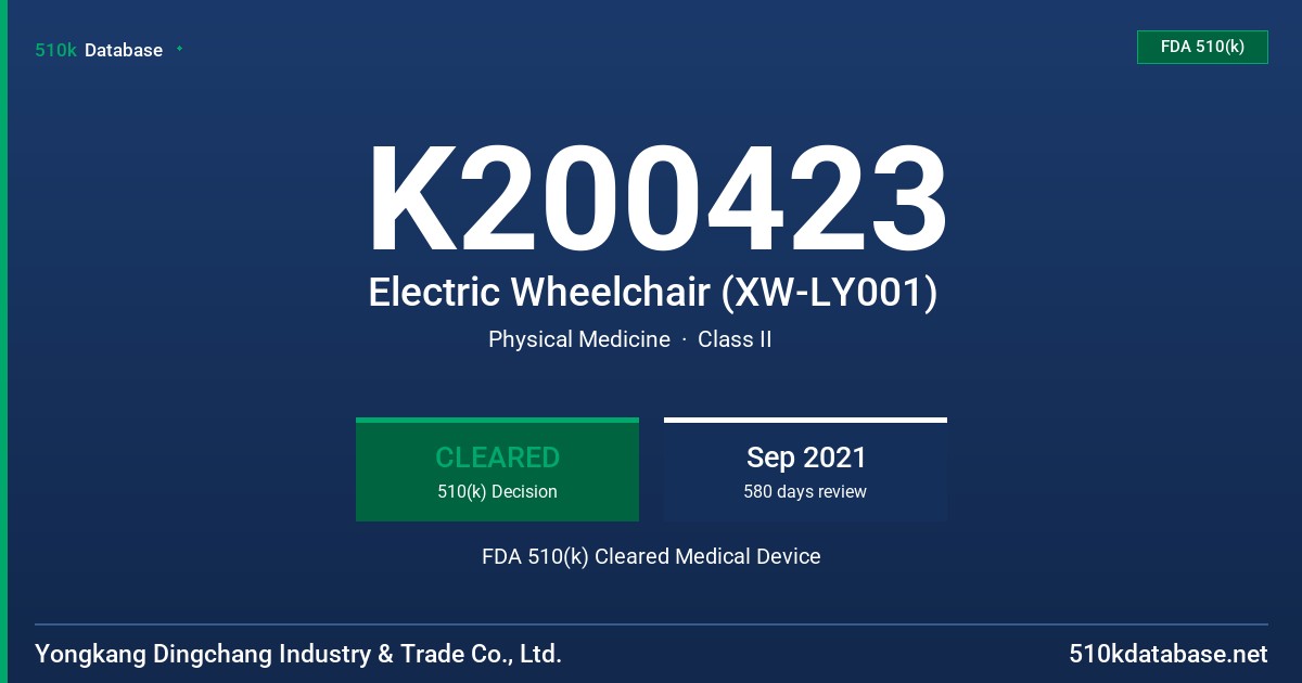 K200423 Electric Wheelchair (XW-LY001) FDA 510(k) Cleared Medical Device