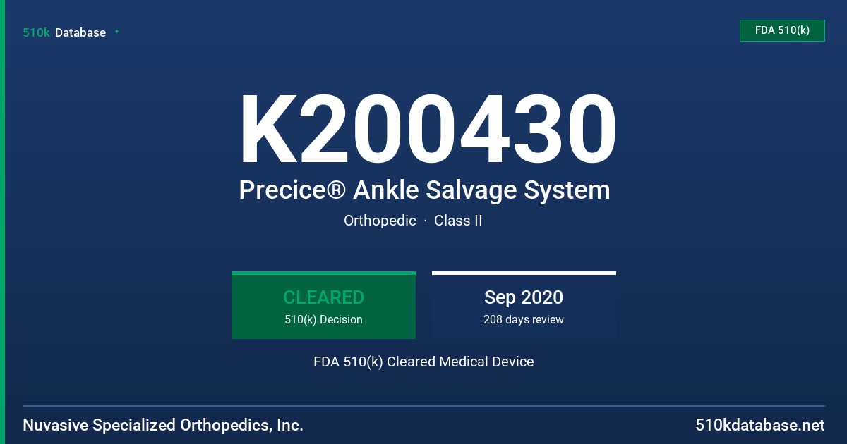 K200430 Precice® Ankle Salvage System FDA 510(k) Cleared Medical Device