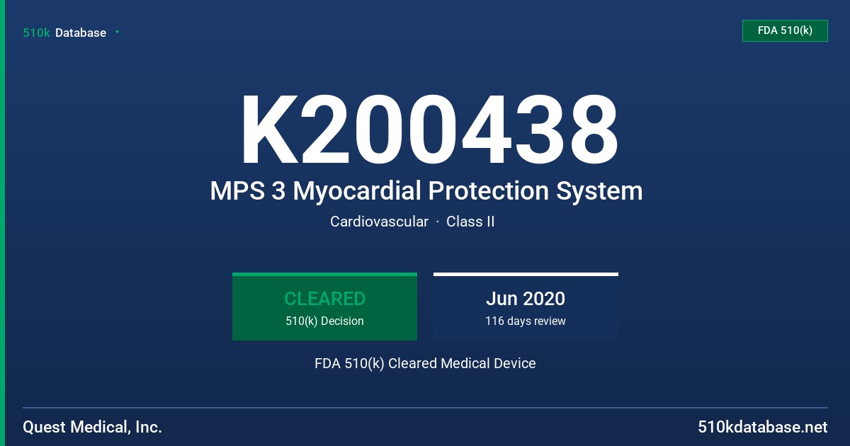 K200438 MPS 3 Myocardial Protection System FDA 510(k) Cleared Medical Device