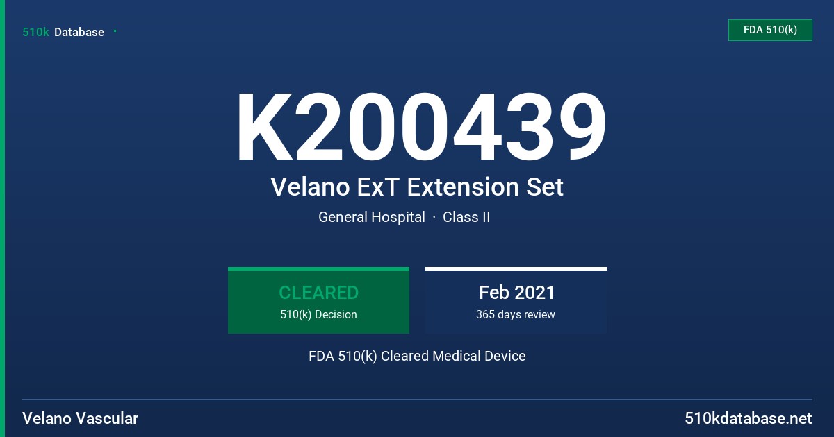 K200439 Velano ExT Extension Set FDA 510(k) Cleared Medical Device