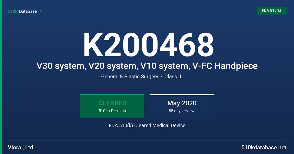 K200468 V30 system, V20 system, V10 system, V-FC Handpiece FDA 510(k) Cleared Medical Device