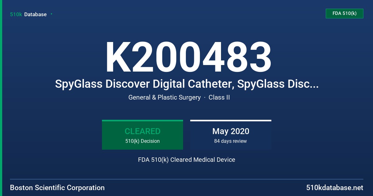 K200483 SpyGlass Discover Digital Catheter, SpyGlass Discover Digital Controller FDA 510(k) Cleared Medical Device