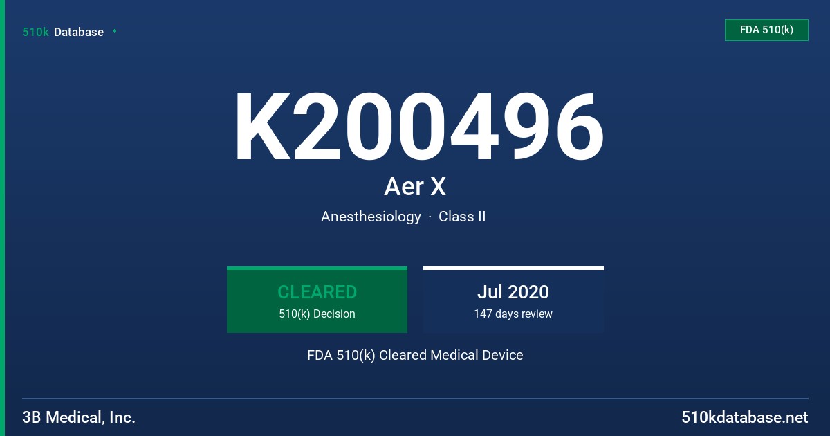 K200496 Aer X FDA 510(k) Cleared Medical Device