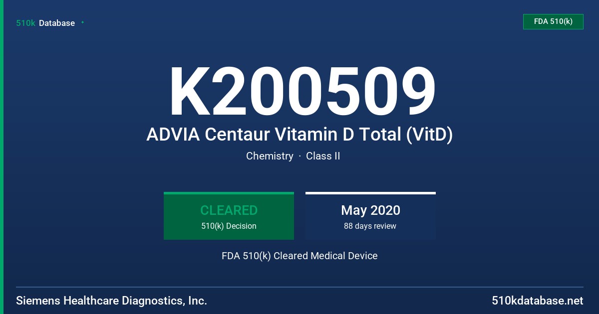 K200509 ADVIA Centaur Vitamin D Total (VitD) FDA 510(k) Cleared Medical Device
