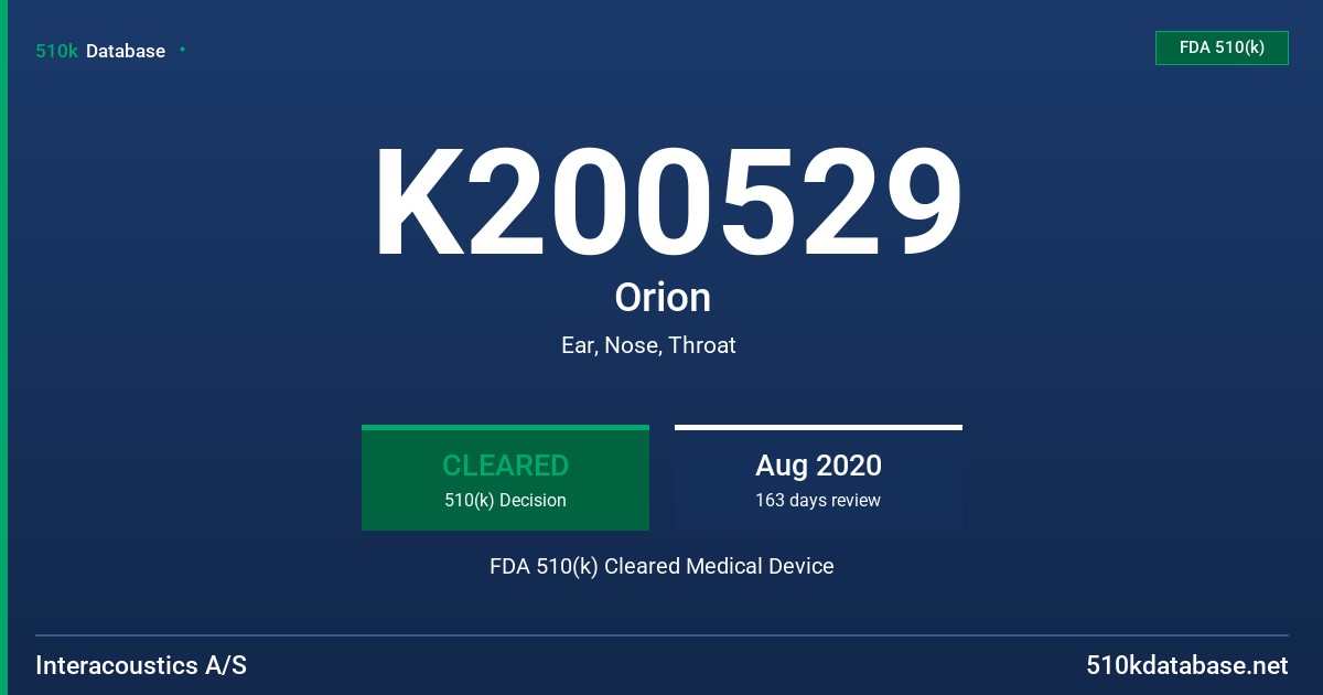 K200529 Orion FDA 510(k) Cleared Medical Device