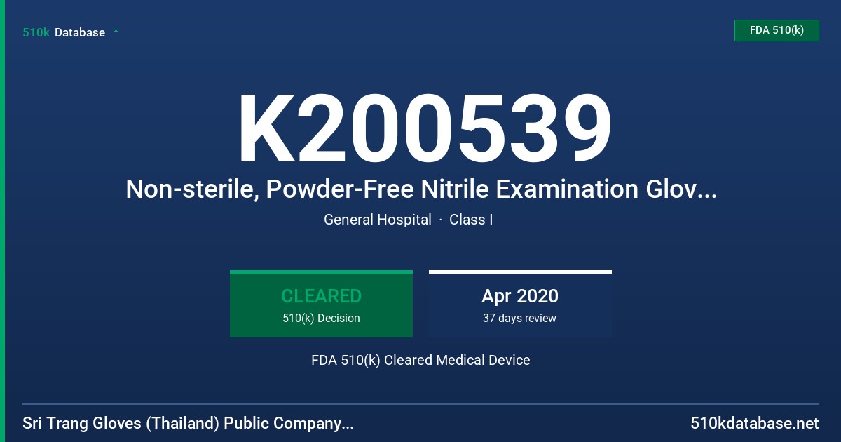 K200539 Non-sterile, Powder-Free Nitrile Examination Glove Tested for use with Chemotherapy Drugs and Fentanyl FDA 510(k) Cleared Medical Device