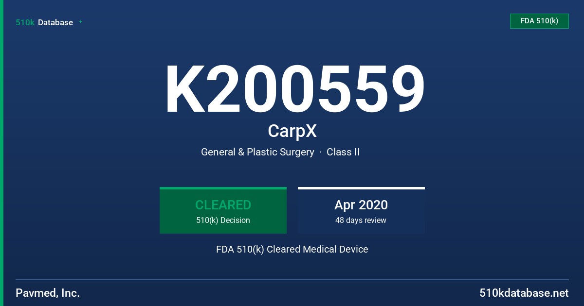 K200559 CarpX FDA 510(k) Cleared Medical Device