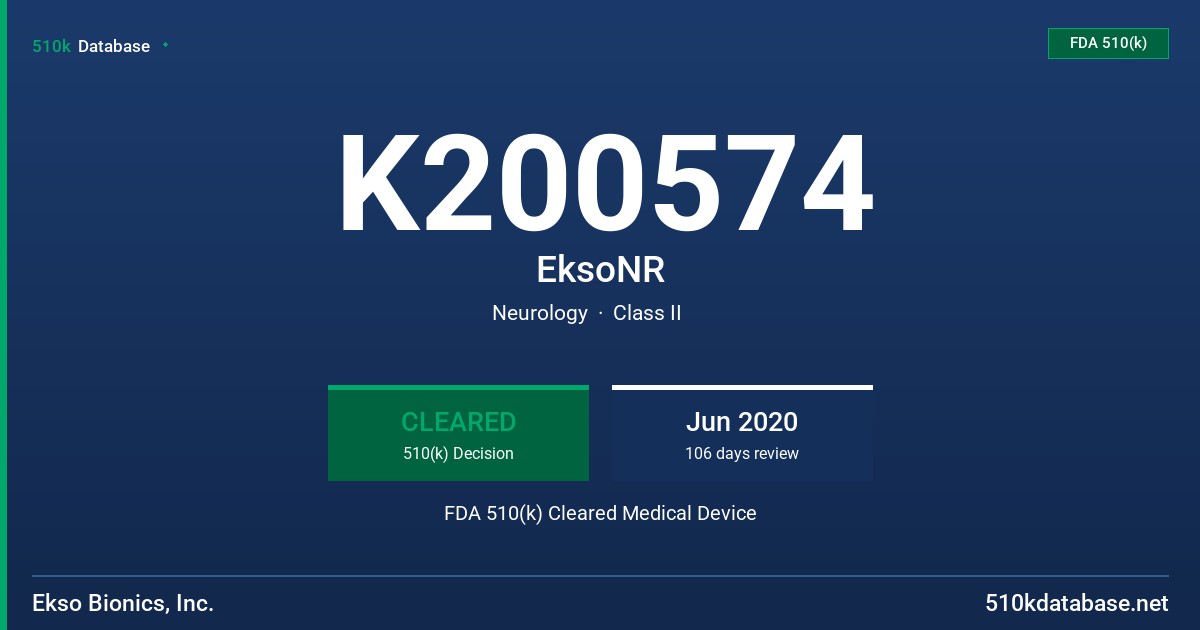 K200574 EksoNR FDA 510(k) Cleared Medical Device