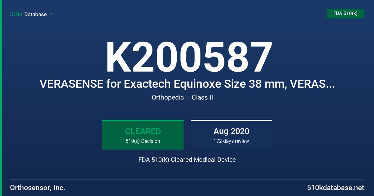 K200587 VERASENSE for Exactech Equinoxe Size 38 mm, VERASENSE for Exactech Equinoxe Size 42 mm, LinkStation MINI, LinkStation MINI Evaluation Kit, VERASENSE Software Application for Shoulder FDA 510(k) Cleared Medical Device