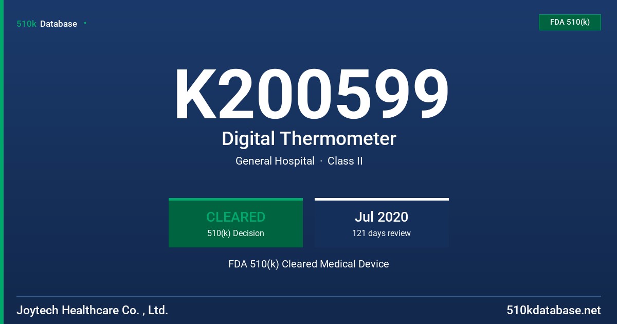 K200599 Digital Thermometer FDA 510(k) Cleared Medical Device