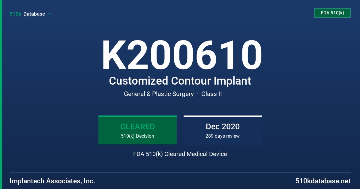 K200610 Customized Contour Implant FDA 510(k) Cleared Medical Device