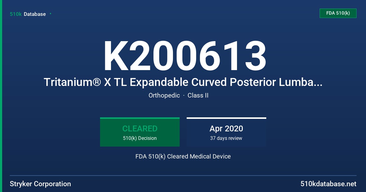 K200613 Tritanium® X TL Expandable Curved Posterior Lumbar Cage FDA 510(k) Cleared Medical Device