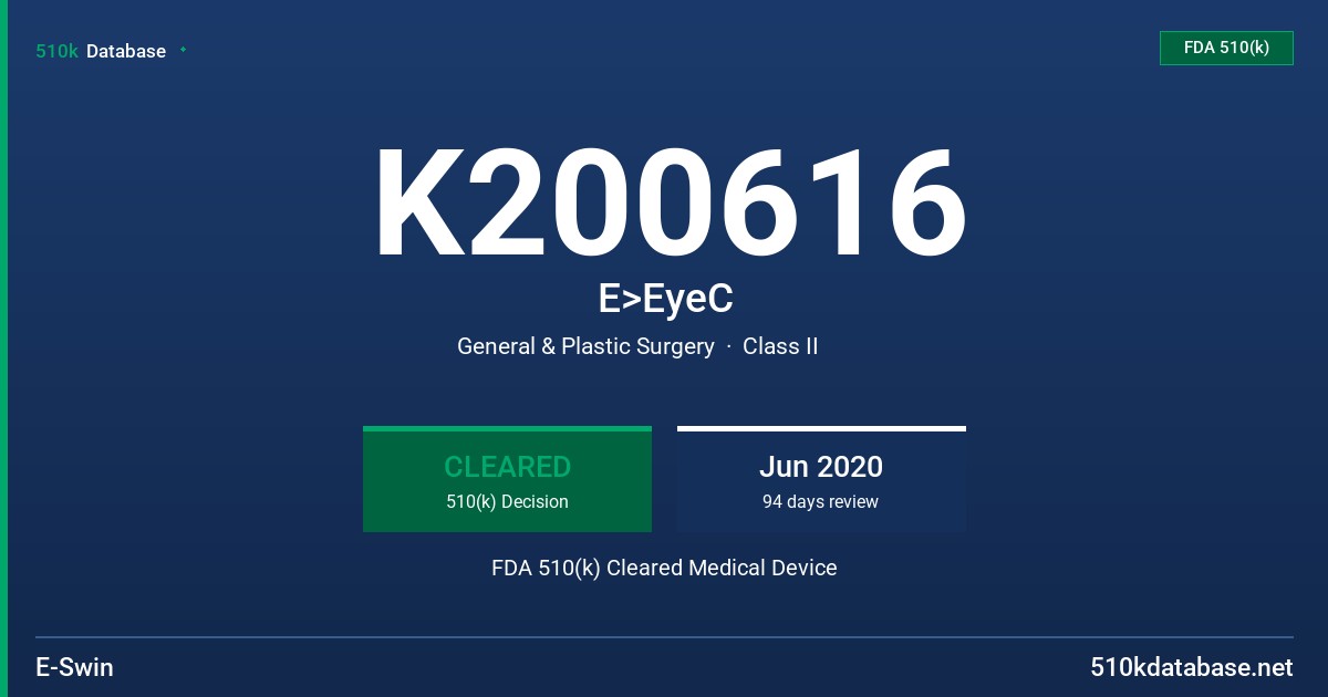 K200616 E>EyeC FDA 510(k) Cleared Medical Device