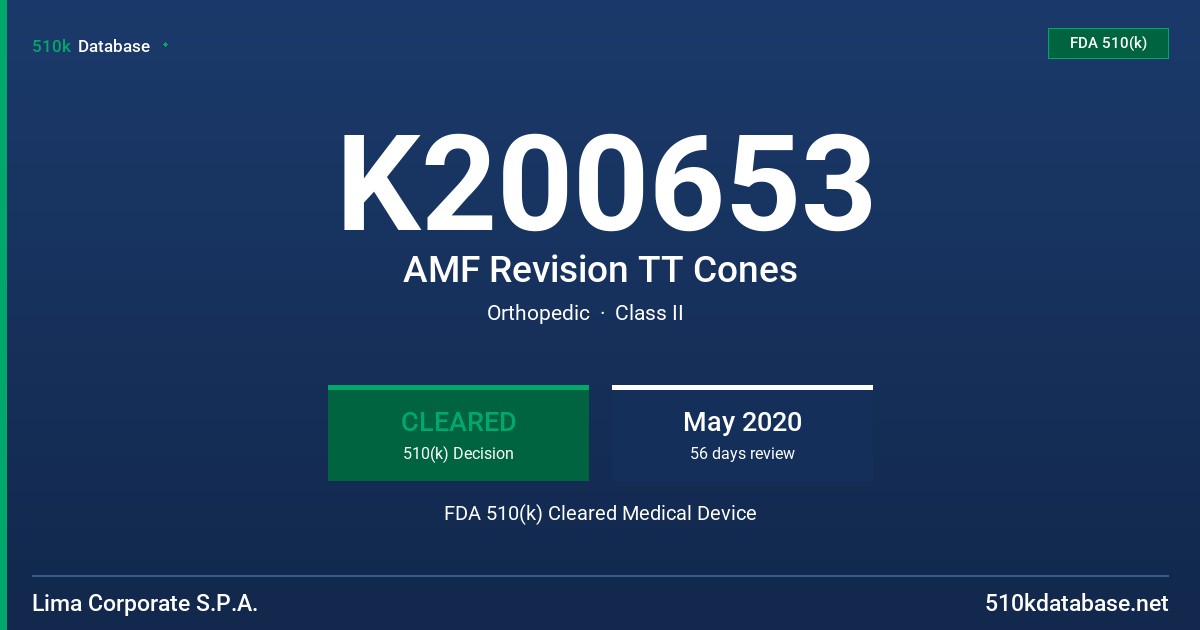 K200653 AMF Revision TT Cones FDA 510(k) Cleared Medical Device