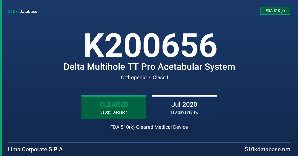 K200656 Delta Multihole TT Pro Acetabular System FDA 510(k) Cleared Medical Device