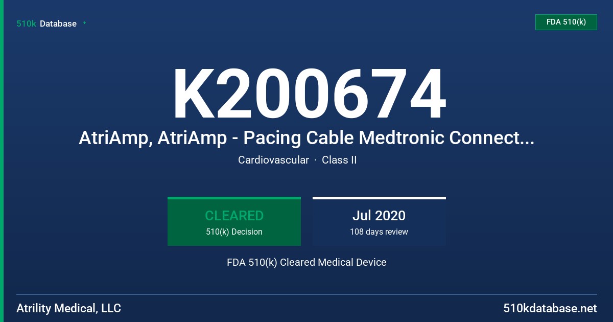 K200674 AtriAmp, AtriAmp - Pacing Cable Medtronic Connector, AtriAmp - Pacing Cable Oscor Connector FDA 510(k) Cleared Medical Device