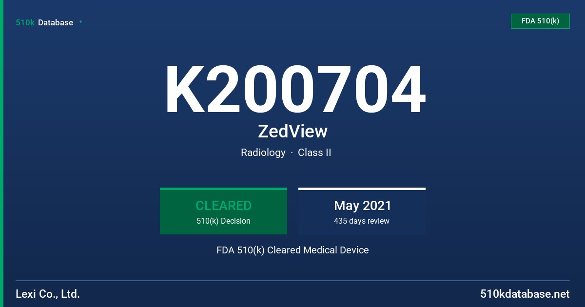 K200704 ZedView FDA 510(k) Cleared Medical Device