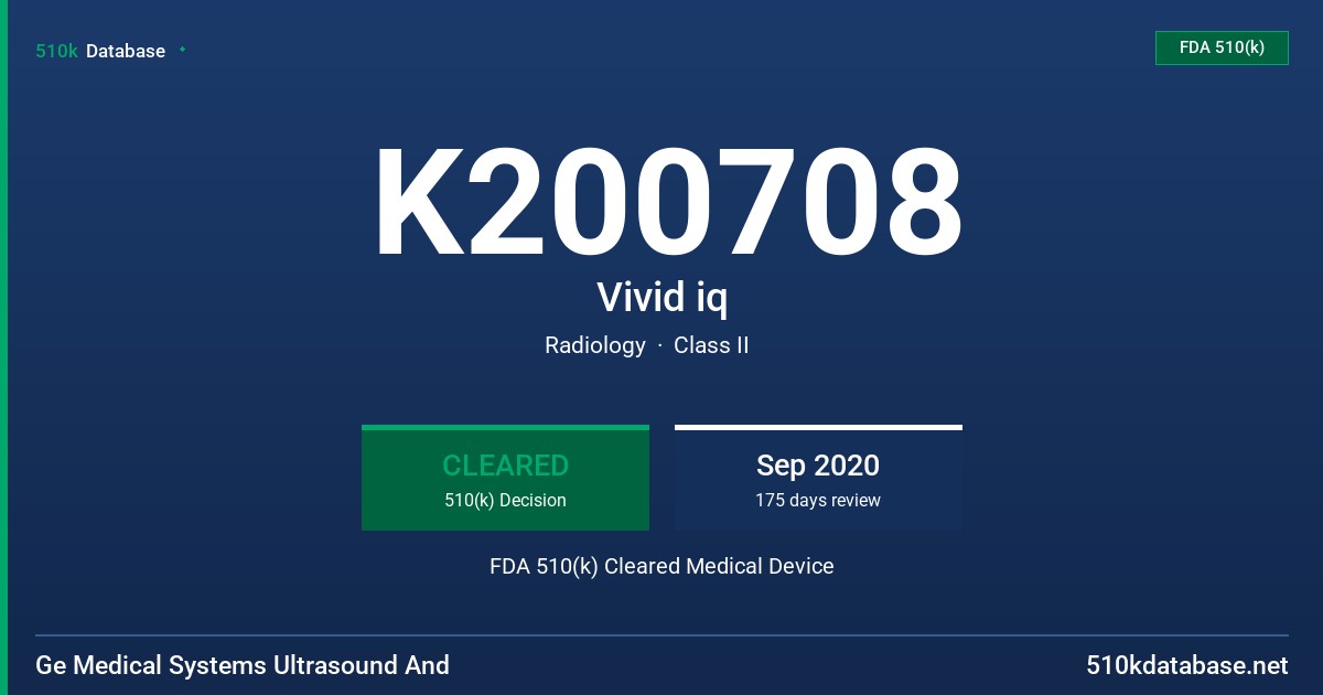 K200708 Vivid iq FDA 510(k) Cleared Medical Device