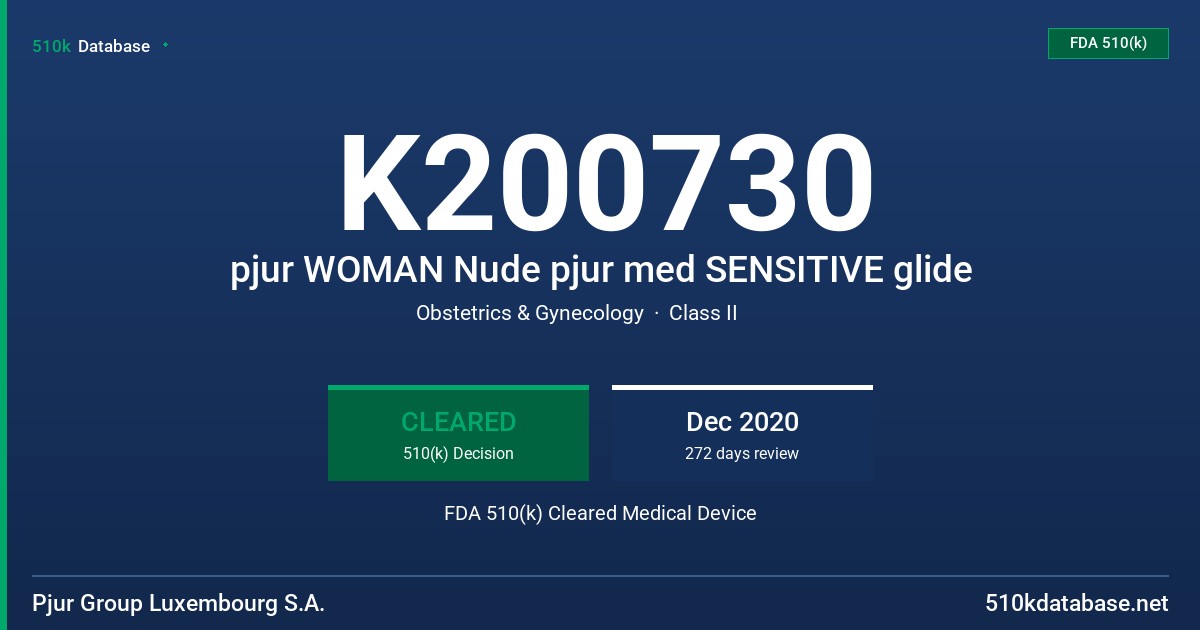 K200730 pjur WOMAN Nude pjur med SENSITIVE glide FDA 510(k) Cleared Medical Device