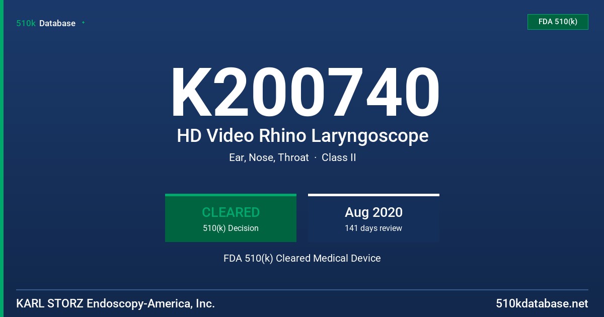 K200740 HD Video Rhino Laryngoscope FDA 510(k) Cleared Medical Device