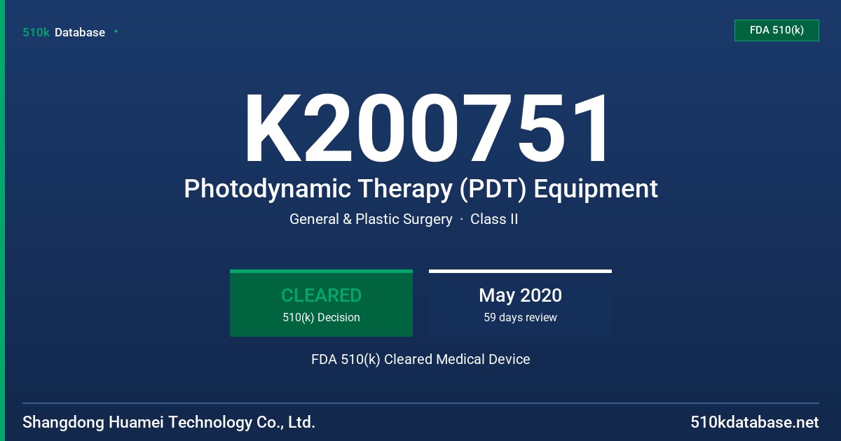K200751 Photodynamic Therapy (PDT) Equipment FDA 510(k) Cleared Medical Device