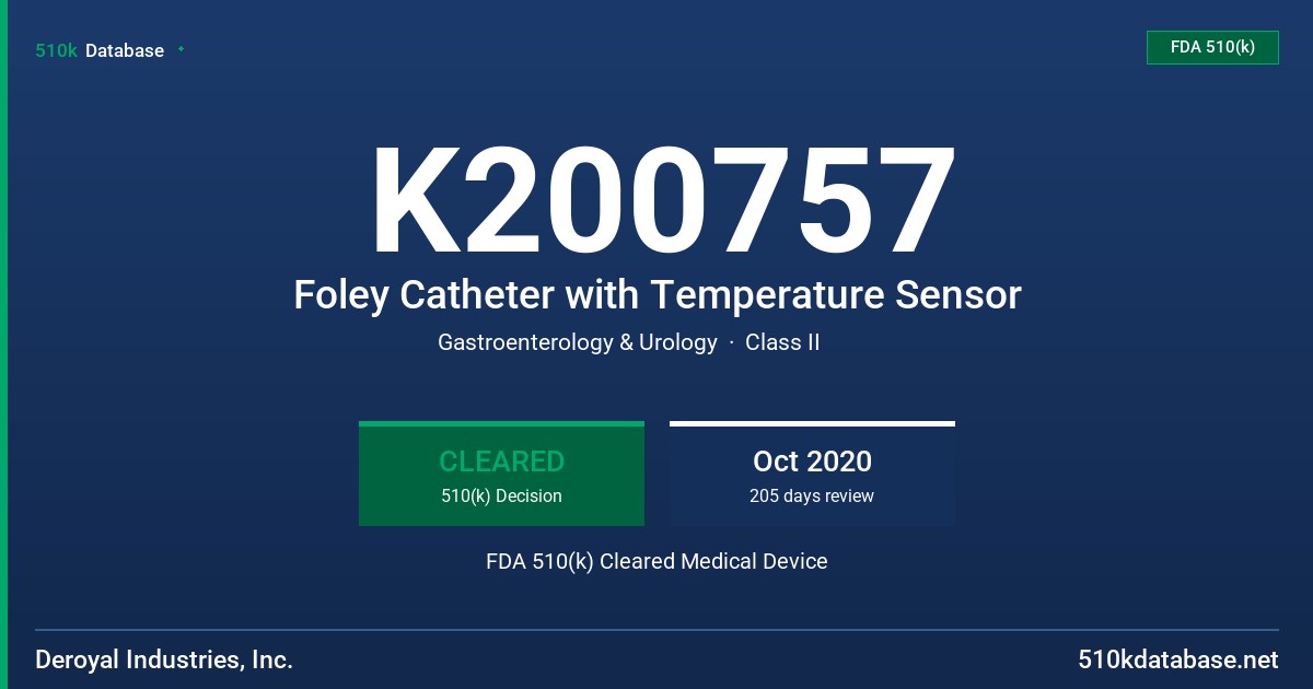 K200757 Foley Catheter with Temperature Sensor FDA 510(k) Cleared Medical Device
