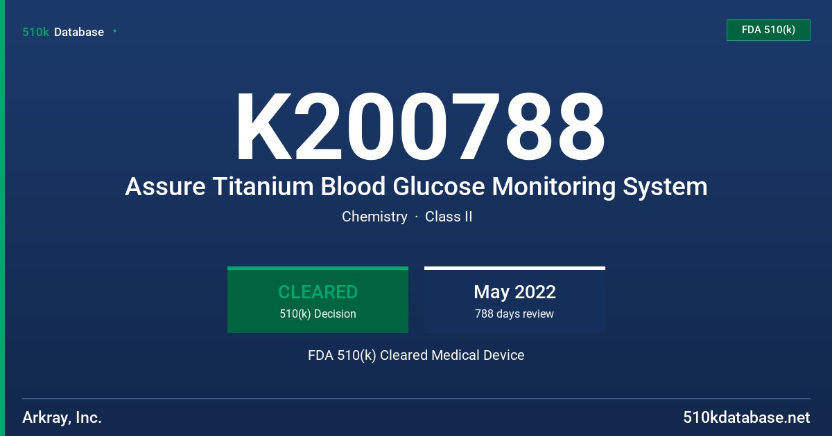 K200788 Assure Titanium Blood Glucose Monitoring System FDA 510(k) Cleared Medical Device