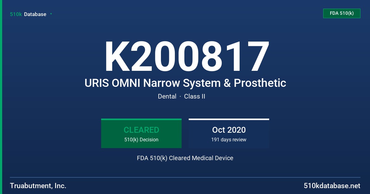 K200817 URIS OMNI Narrow System & Prosthetic FDA 510(k) Cleared Medical Device