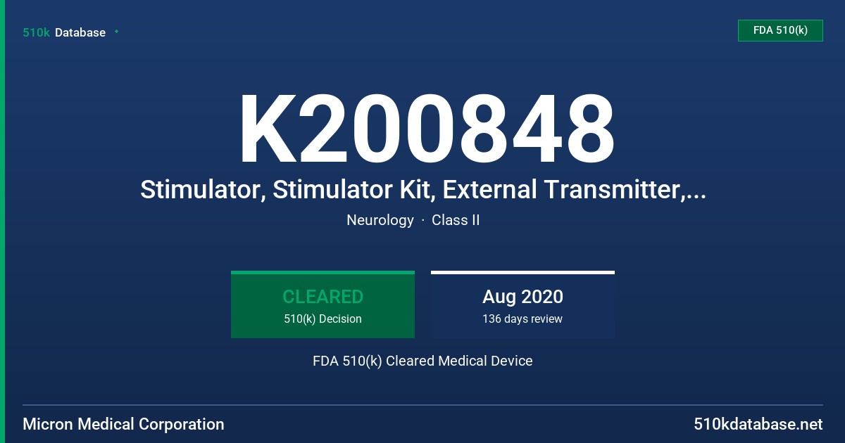 K200848 Stimulator, Stimulator Kit, External Transmitter, External Transmitter Kit FDA 510(k) Cleared Medical Device