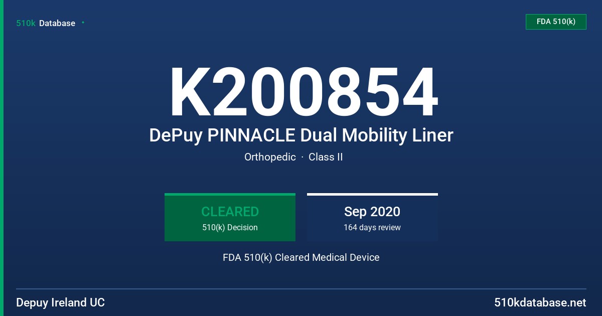 K200854 DePuy PINNACLE Dual Mobility Liner FDA 510(k) Cleared Medical Device
