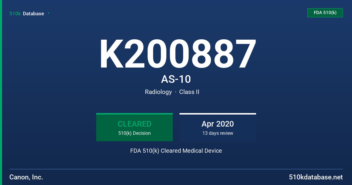 K200887 AS-10 FDA 510(k) Cleared Medical Device