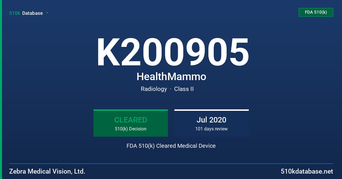 K200905 HealthMammo FDA 510(k) Cleared Medical Device