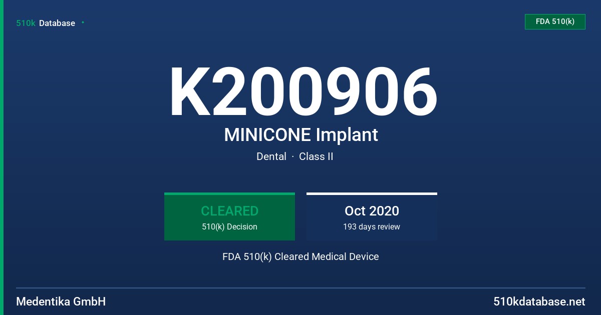 K200906 MINICONE Implant FDA 510(k) Cleared Medical Device