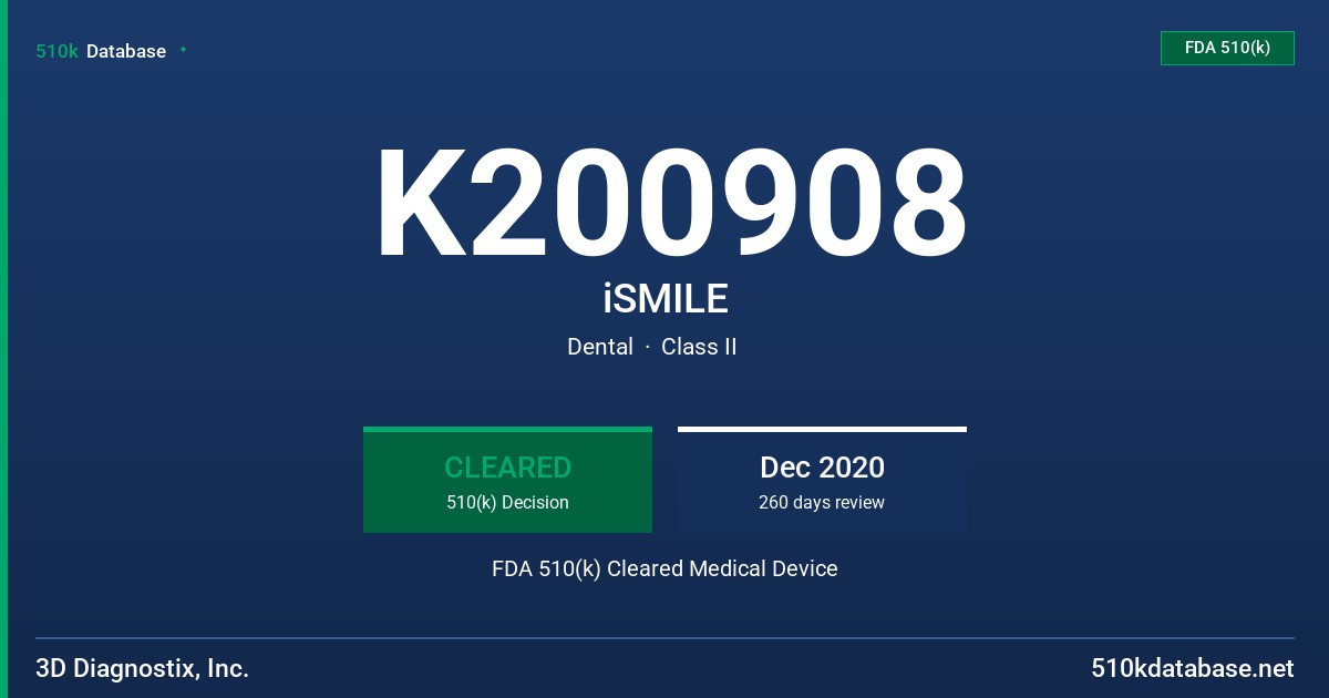 K200908 iSMILE FDA 510(k) Cleared Medical Device