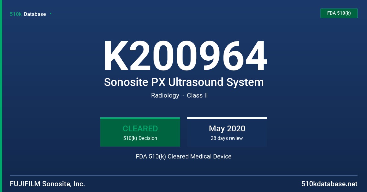K200964 Sonosite PX Ultrasound System FDA 510(k) Cleared Medical Device