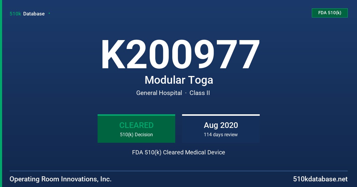 K200977 Modular Toga FDA 510(k) Cleared Medical Device