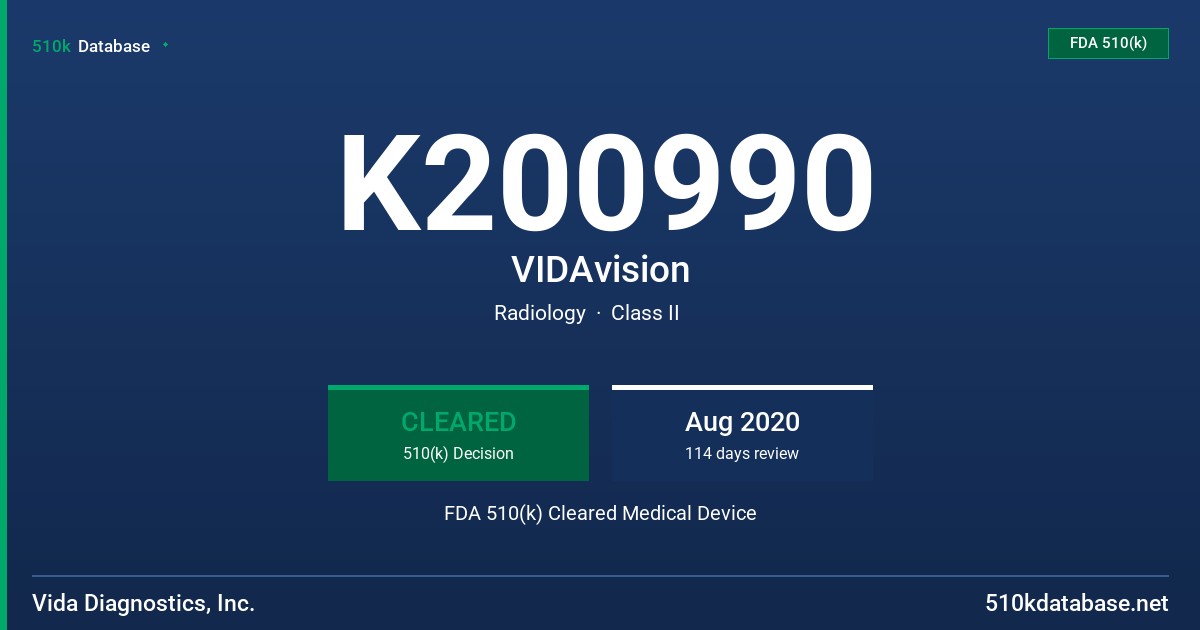 K200990 VIDAvision FDA 510(k) Cleared Medical Device