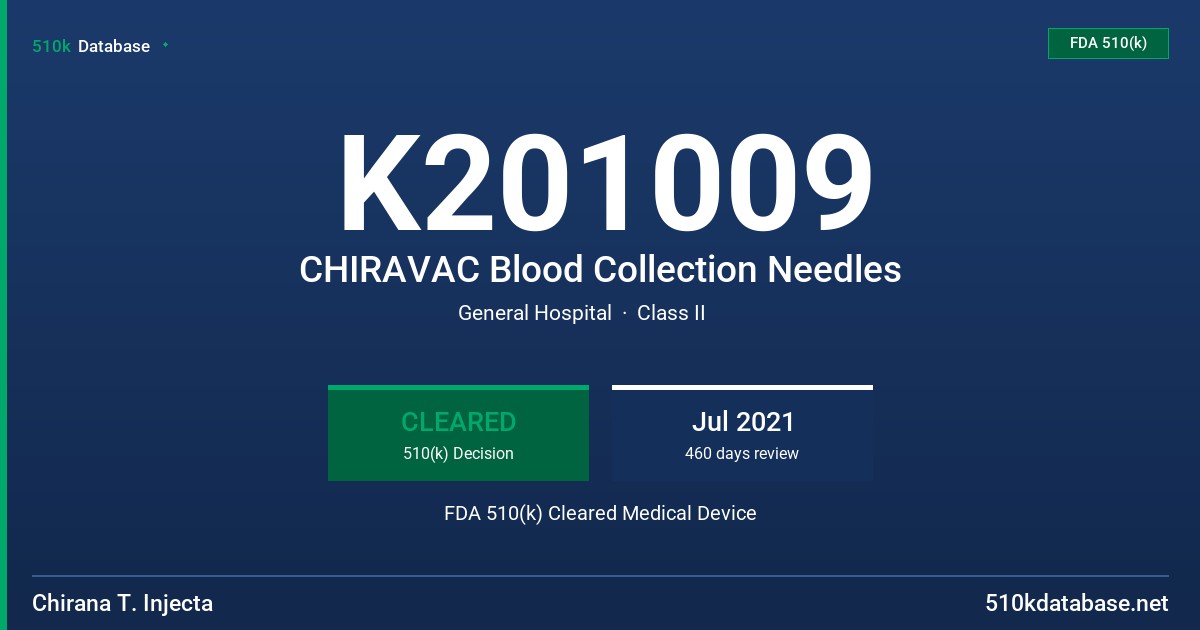 K201009 CHIRAVAC Blood Collection Needles FDA 510(k) Cleared Medical Device