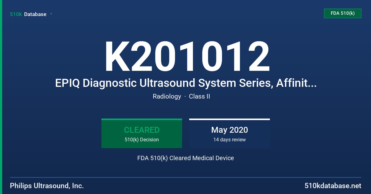 K201012 EPIQ Diagnostic Ultrasound System Series, Affiniti Diagnostic Ultrasound System Series, CX50 Diagnostic Ultrasound System, Sparq Diagnostic Ultrasound System, Lumify Diagnostic Ultrasound System FDA 510(k) Cleared Medical Device