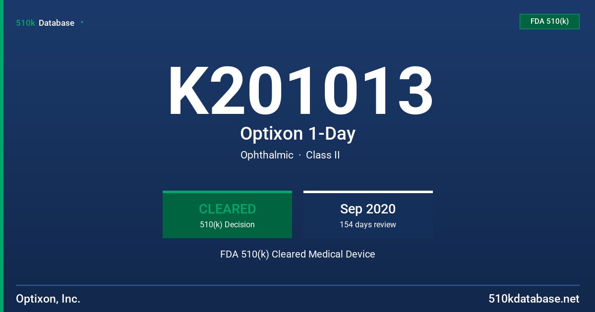 K201013 Optixon 1-Day FDA 510(k) Cleared Medical Device