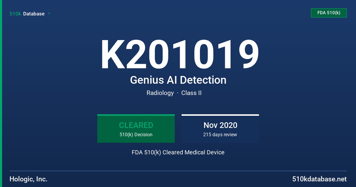 K201019 Genius AI Detection FDA 510(k) Cleared Medical Device