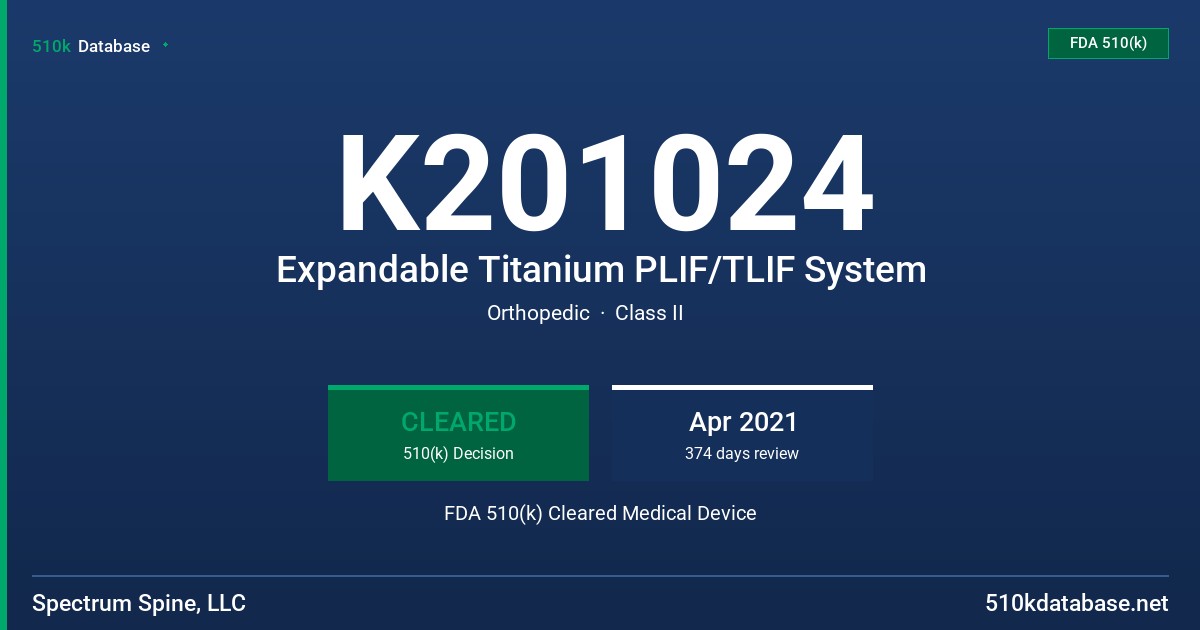 K201024 Expandable Titanium PLIF/TLIF System FDA 510(k) Cleared Medical Device