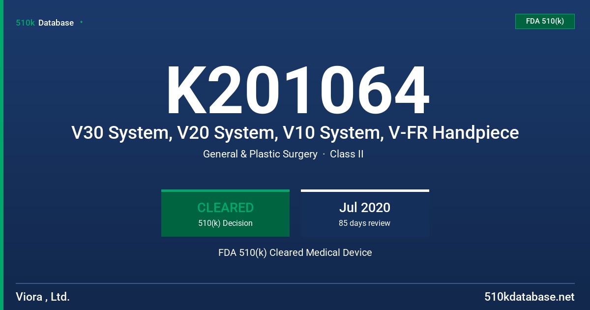 K201064 V30 System, V20 System, V10 System, V-FR Handpiece FDA 510(k) Cleared Medical Device