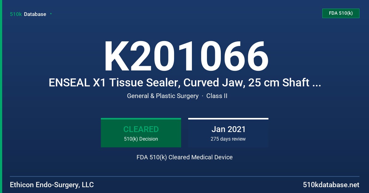 K201066 ENSEAL X1 Tissue Sealer, Curved Jaw, 25 cm Shaft Length, ENSEAL X1 Tissue Sealer, Curved Jaw, 37 cm Shaft Length, ENSEAL X1 Tissue Sealer, Curved Jaw, 45 cm Shaft Length FDA 510(k) Cleared Medical Device