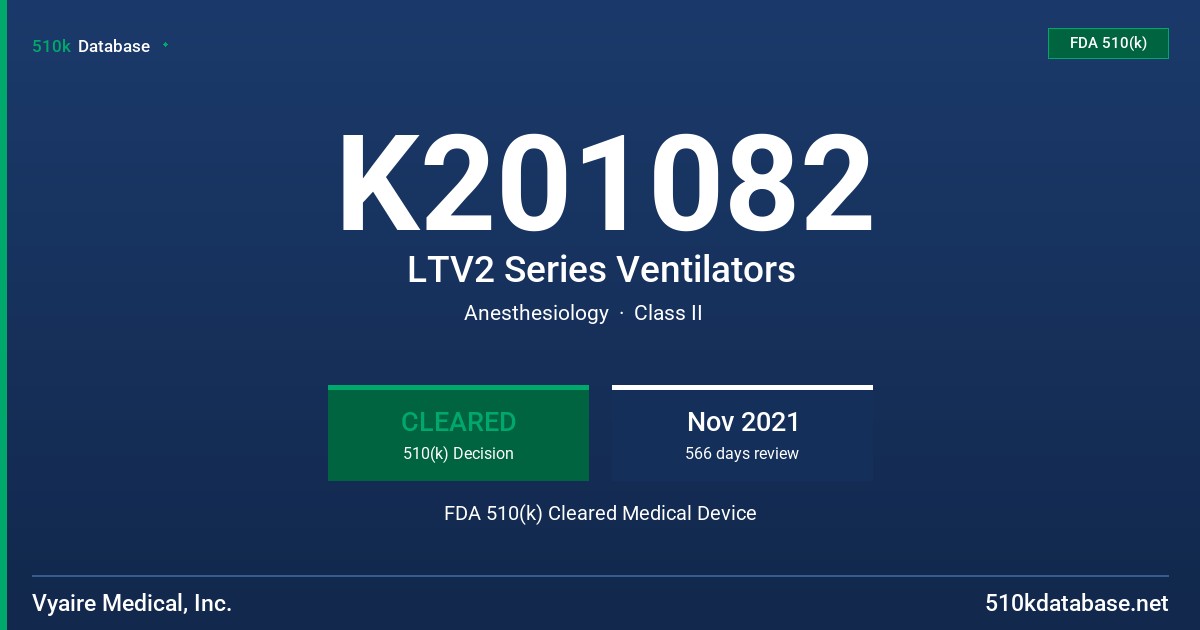 K201082 LTV2 Series Ventilators FDA 510(k) Cleared Medical Device