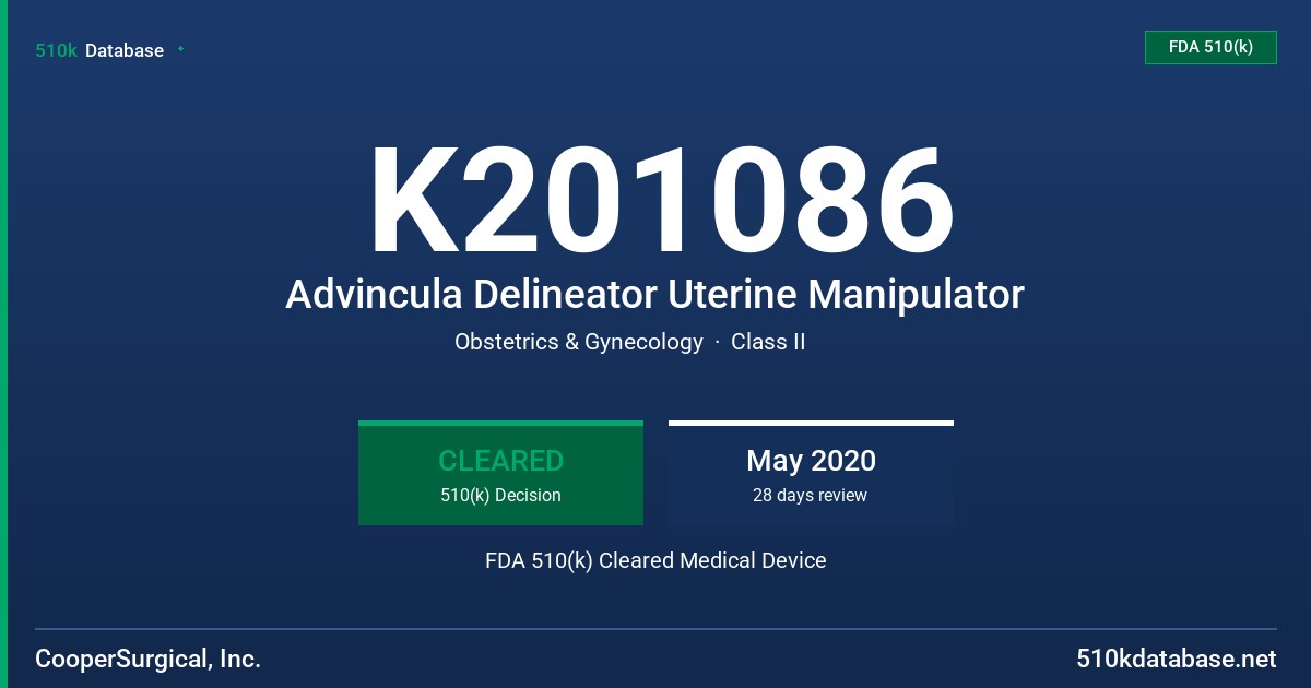 K201086 Advincula Delineator Uterine Manipulator FDA 510(k) Cleared Medical Device