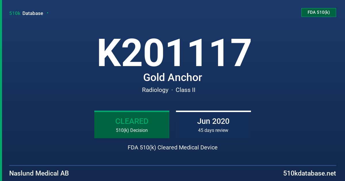 K201117 Gold Anchor FDA 510(k) Cleared Medical Device